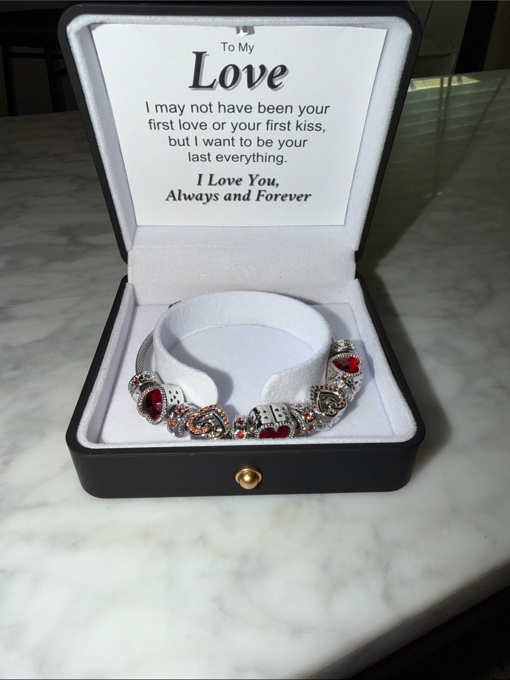 Sterling Silver Red Heart Charm Bracelet - Love Collection